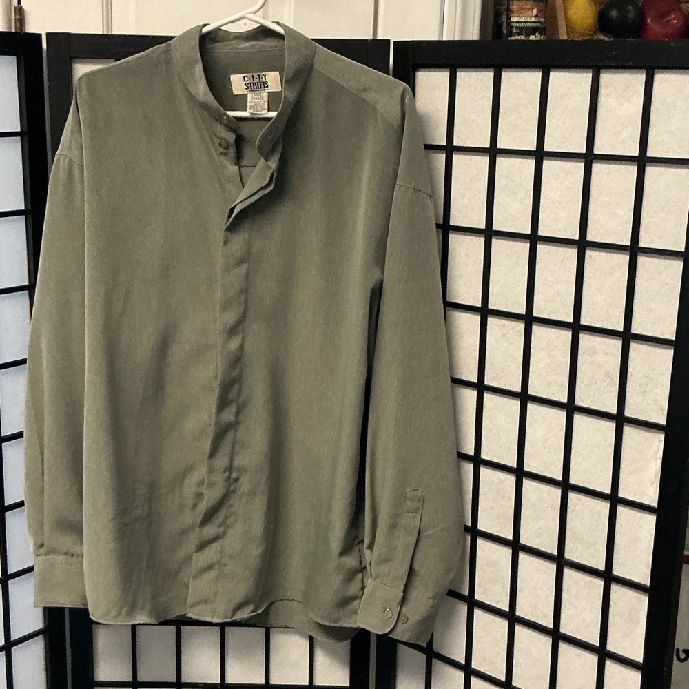 City Streets Men’s Olive Green Mandarin Collar Dress Shirt